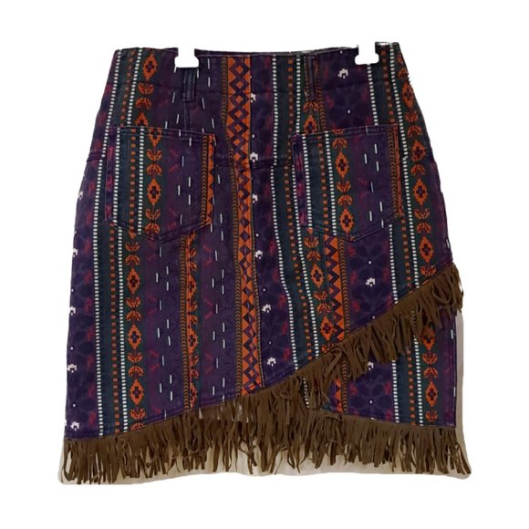 Vtg Red Rover Womens W28 x L19 Multicolor Rodeo Aztec Pattern Denim Short Skirt - Picture 2 of 12